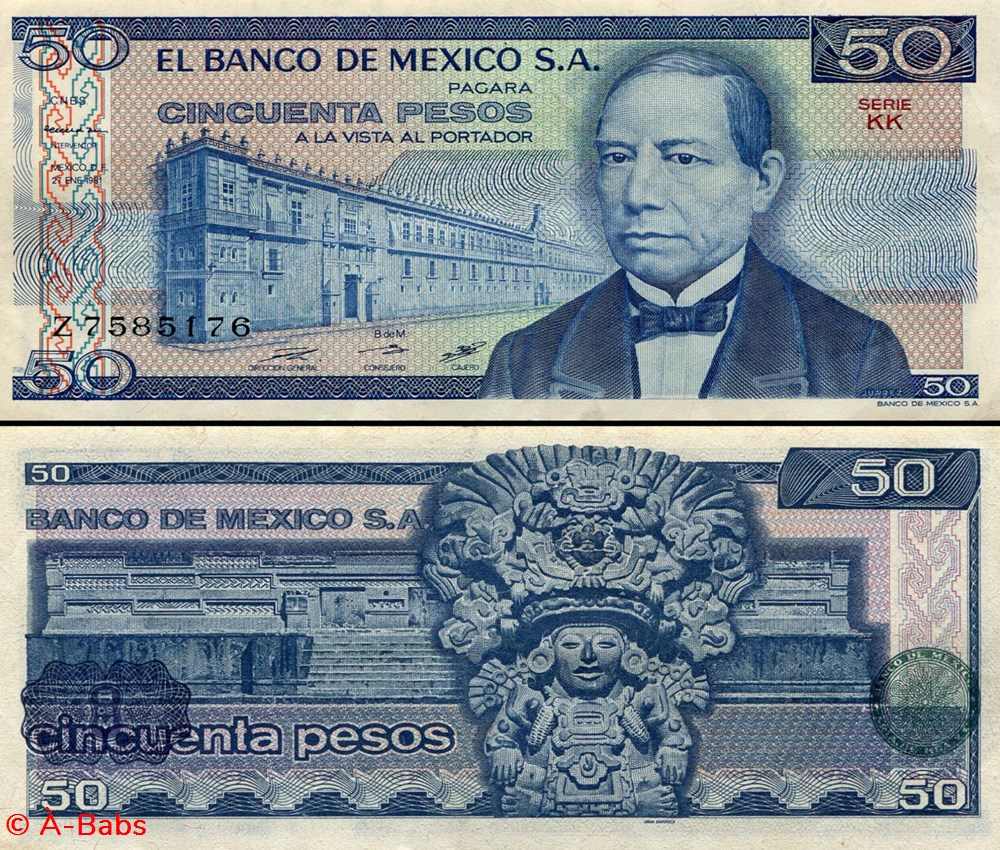 MEXIQUE - PICK 073a.KK - 50 PESOS - 1981 billets amerique du nord mexique pick 073a kk 50 pesos 1981