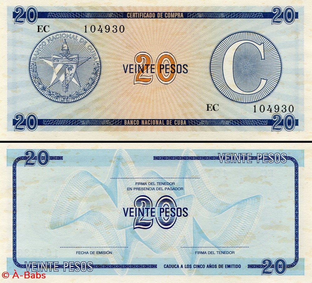 CUBA - PICK FX 23 - 20 PESOS - 1985 billets amerique centrale et caraibes cuba pick fx 23 20 pesos 1985