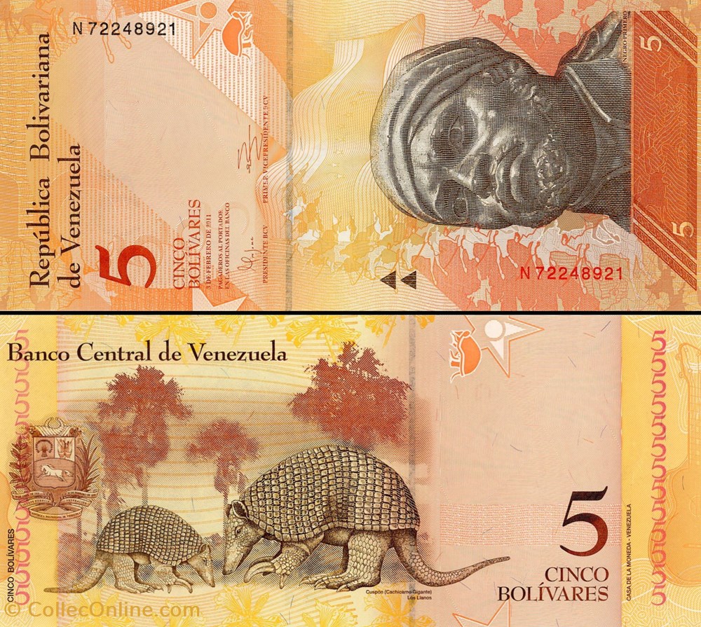 VENEZUELA - PICK 089 e - 5 BOLIVARES - 2011 billets amerique du sud venezuela pick 089 e 5 bolivares 2011
