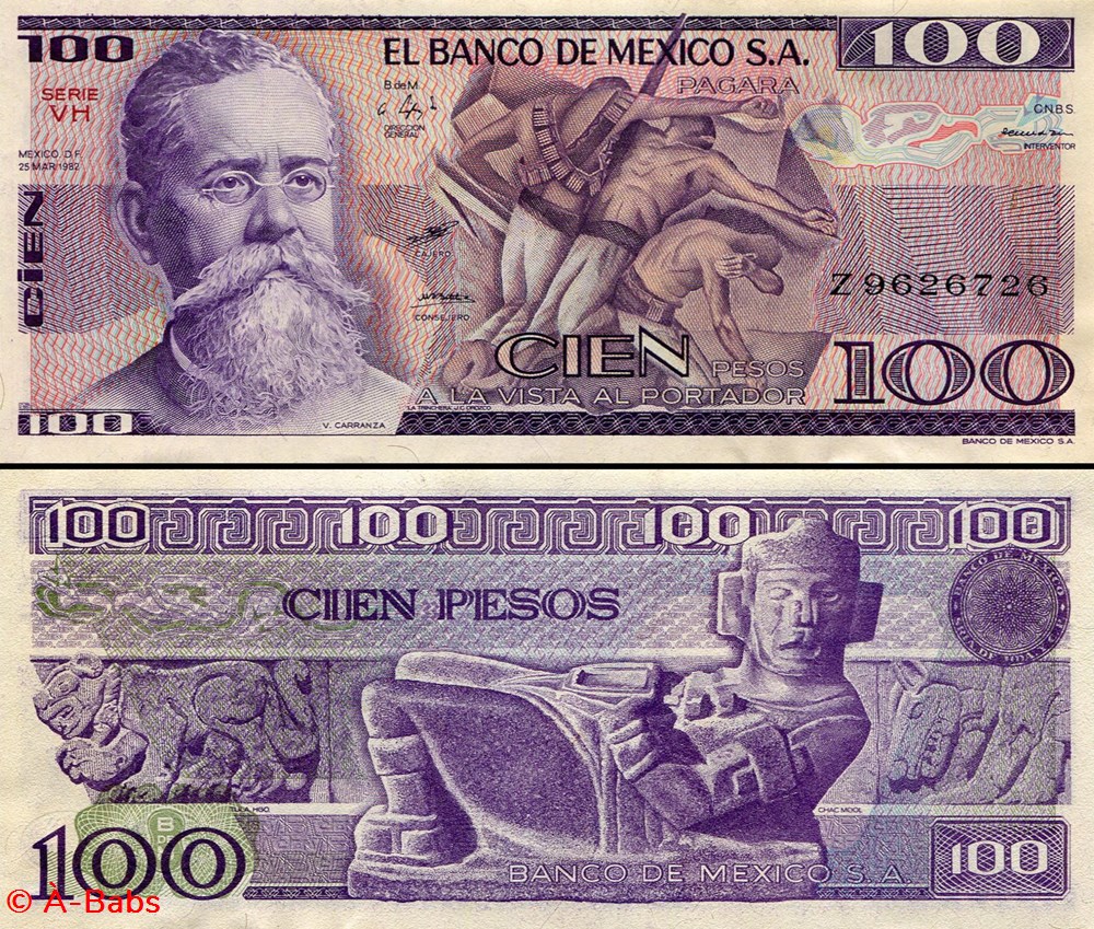 MEXIQUE - PICK 074c.VH - 100 PESOS - 1982 billets amerique du nord mexique pick 074c vh 100 pesos 1982