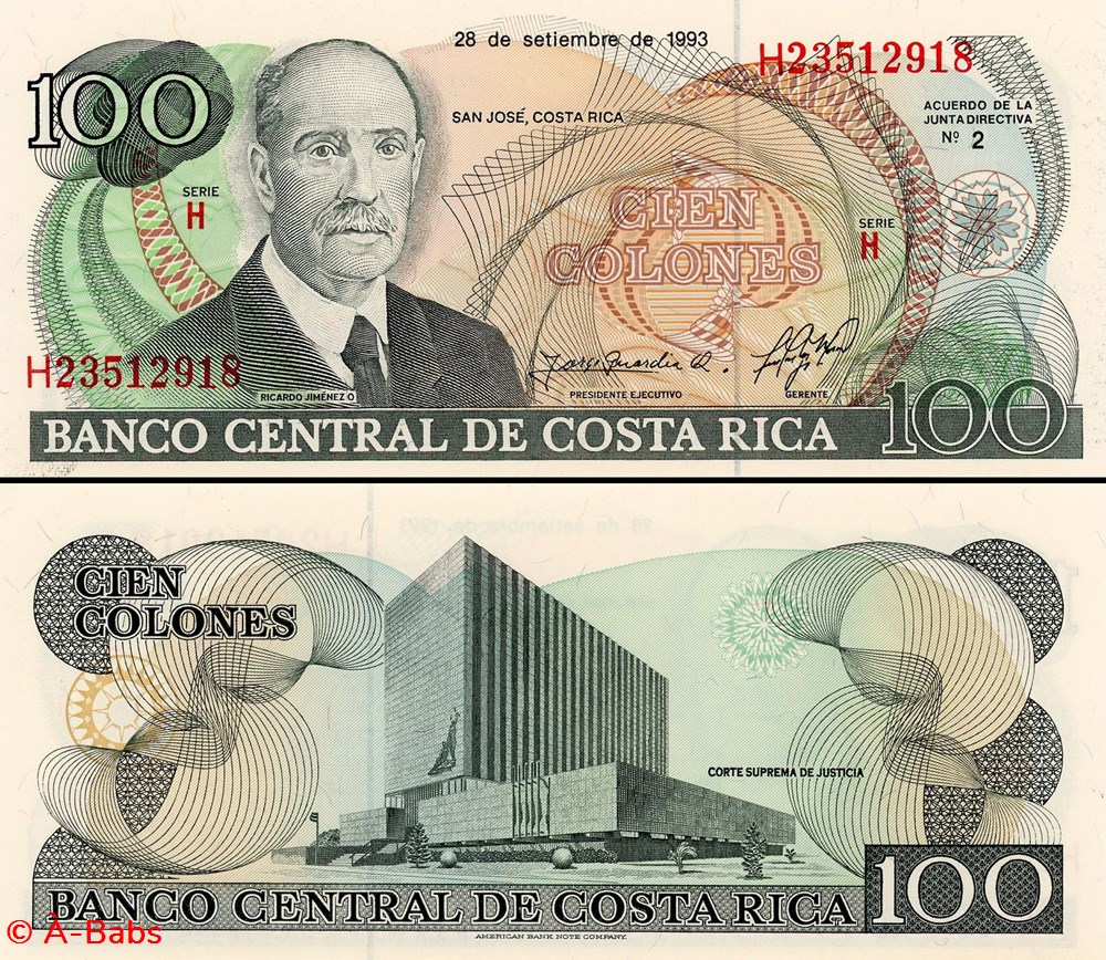 billets amerique centrale et caraibes costa rica pick 261a 100 colones 1993