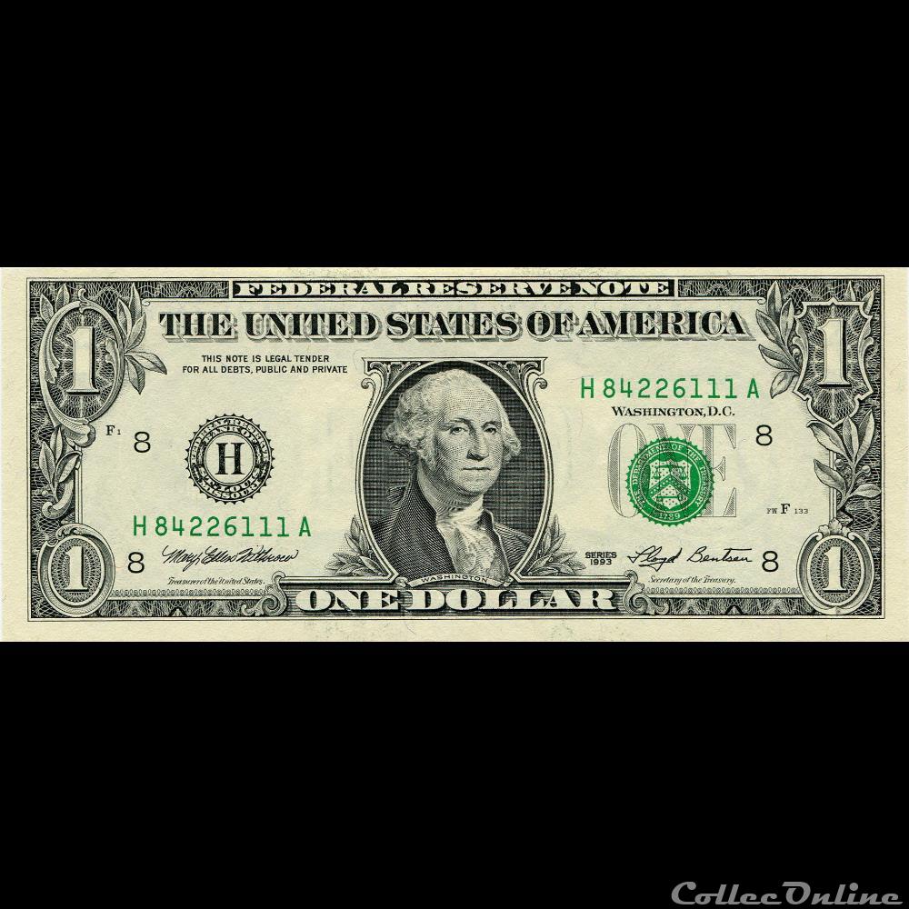 H- 1$ Federal Reserve Notes - Small Size 1993 Series billet amerique du nord etat uni h 1 federal reserve notes small size 1993 series
