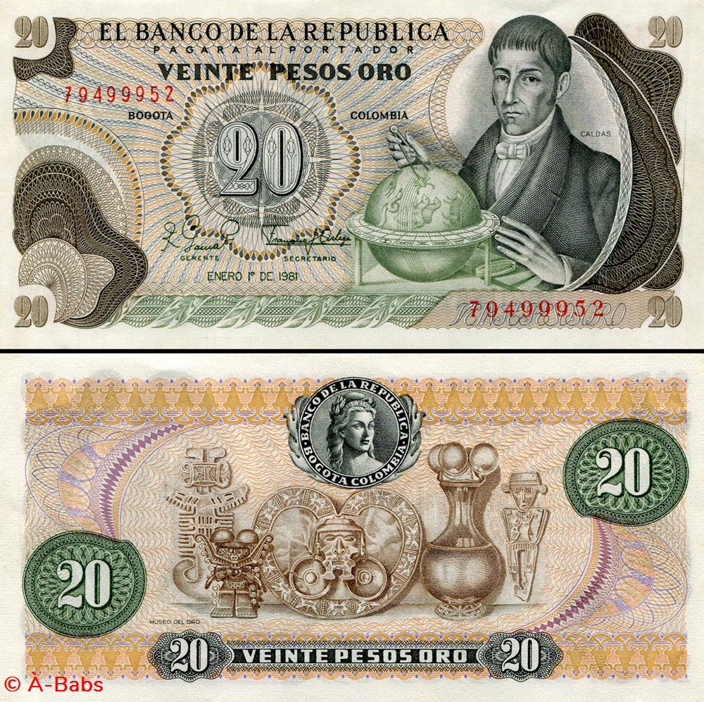 COLOMBIE - PICK 409 d 2 - 20 PESOS DE ORO COLOMBIEN - 1981 billets amerique du sud colombie pick 409 d 2 20 pesos de oro colombien 1981