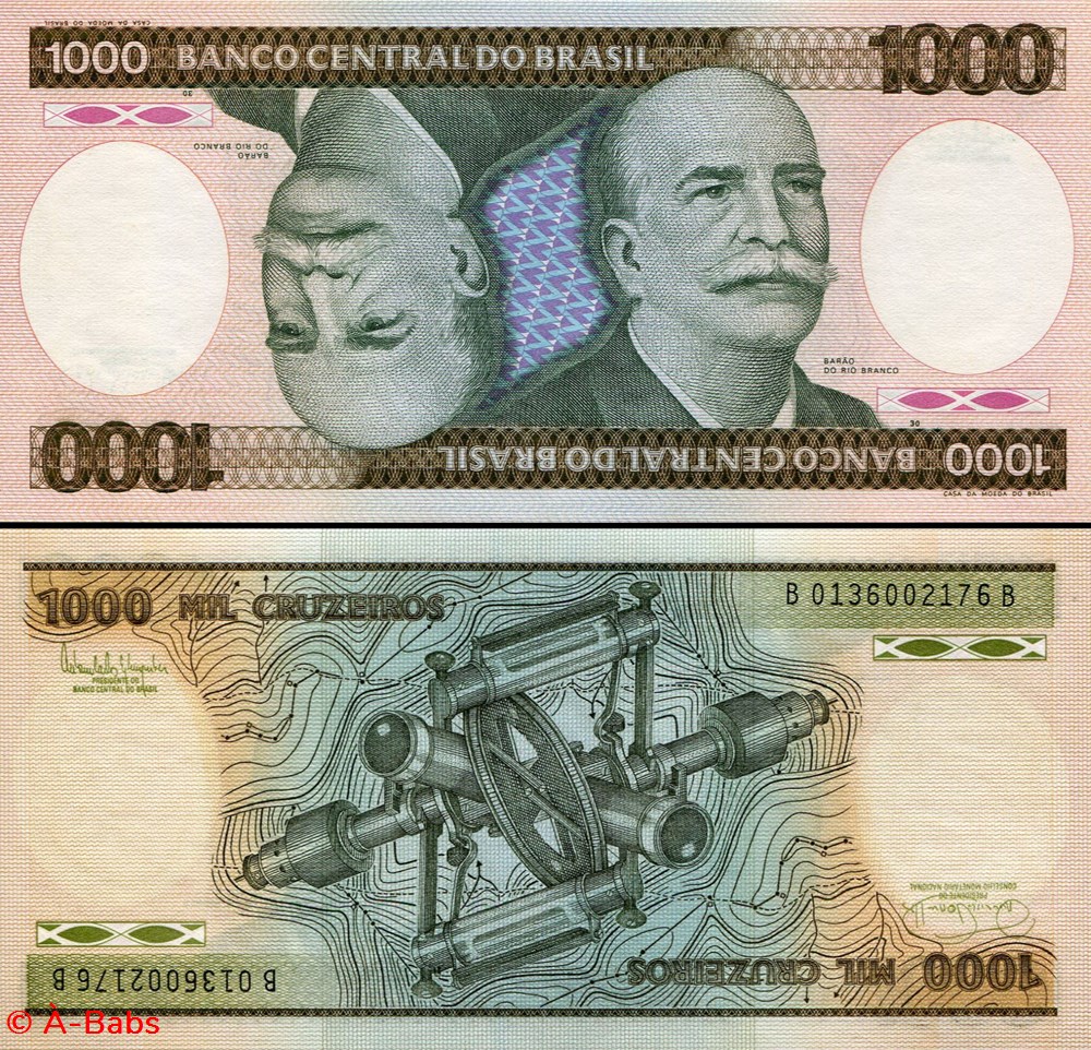 billets amerique du sud bresil pick 201d 1000 cruzeiros novo 1986