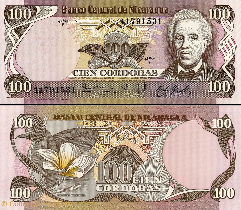 billet amerique centrale et caraibe nicaragua pick 141 100 cordobas 1984