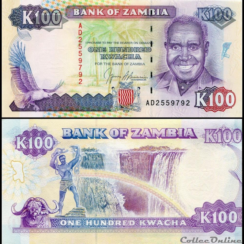 ZAMBIE - PICK 34 a - 100 KWACHA - 1991 billet afrique zambie pick 34 a 100 kwacha 1991