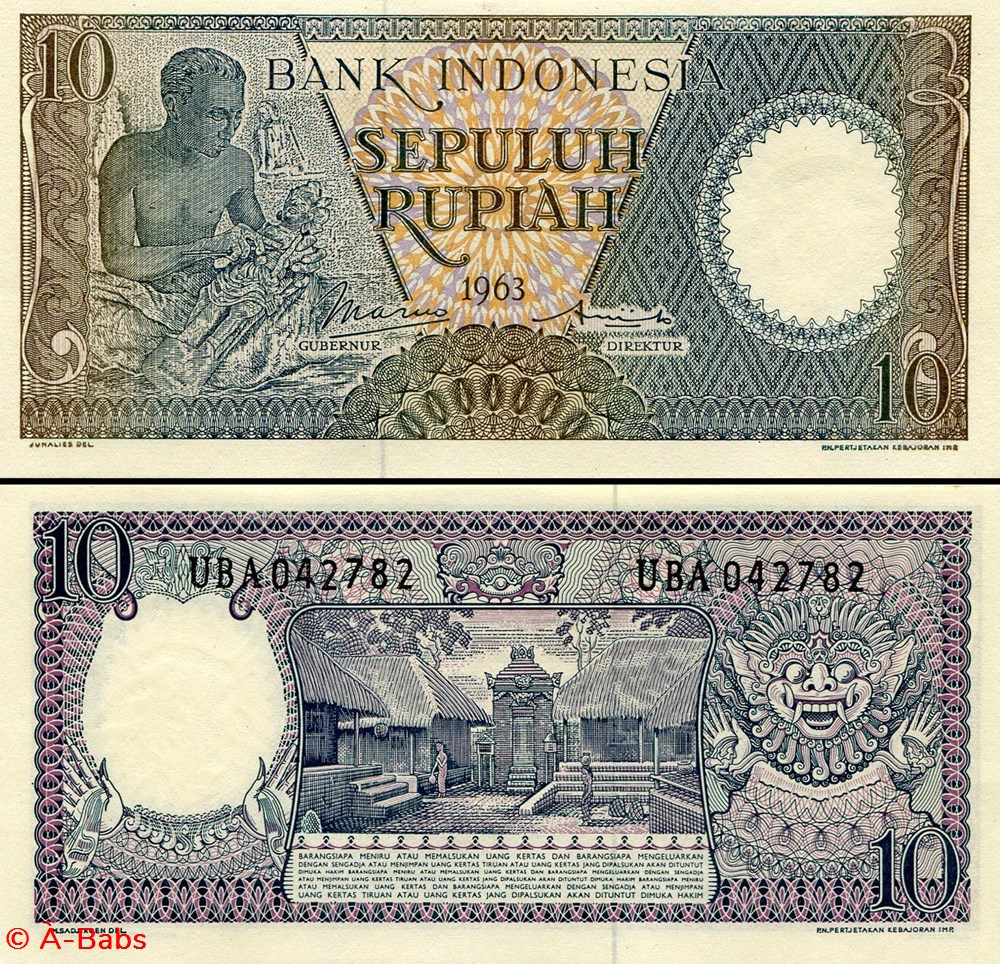 INDONÉSIE - PICK 089 - 10 ROUPIES - 1963 billets asie indonesie pick 089 10 roupies 1963