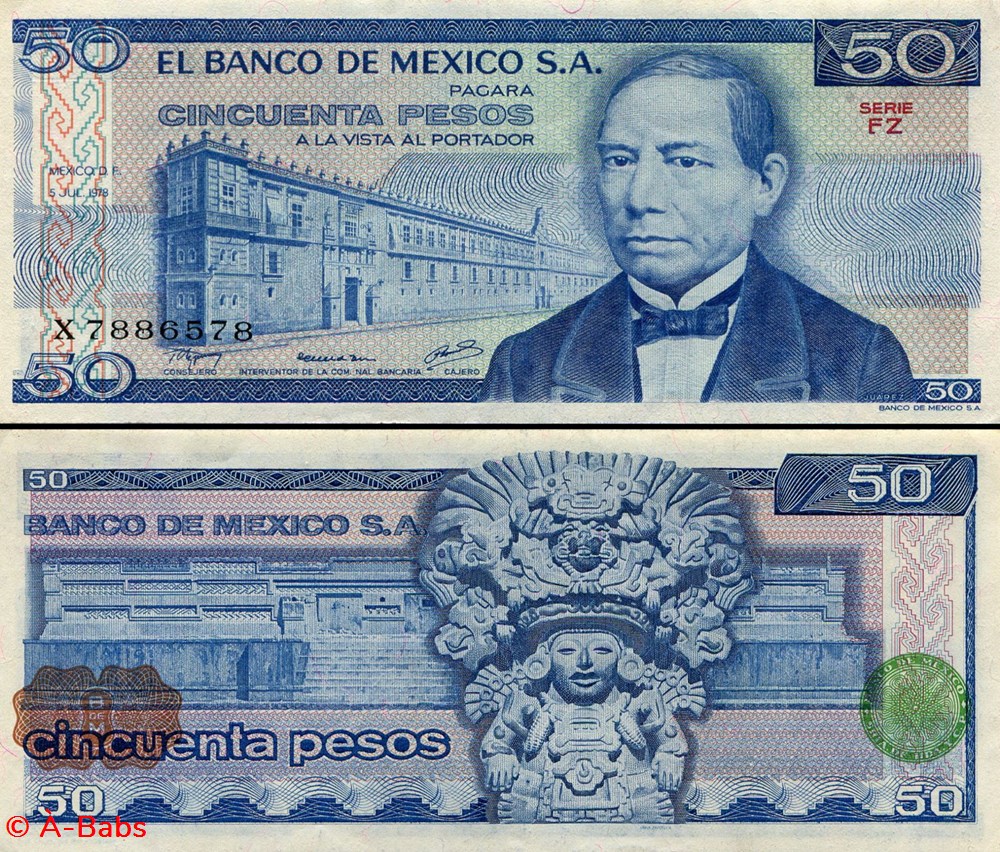 MEXIQUE - PICK 067a.FZ - 50 PESOS - 1978 billets amerique du nord mexique pick 067a fz 50 pesos 1978