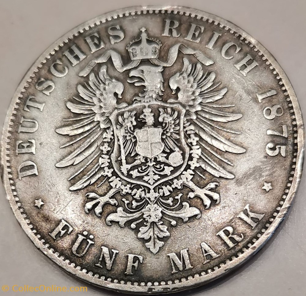 monnaies monde allemagne karl 1er roi du wuerttemberg funf mark