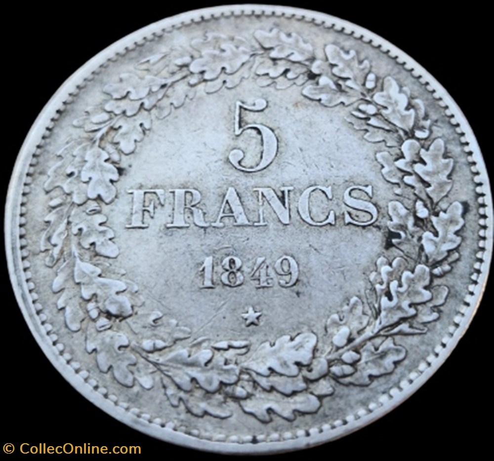 Léopold 1er, Roi des Belges, Tête Laurée, 5 Francs. monnaies monde belgique leopold 1er roi des belges tete lauree 5 francs