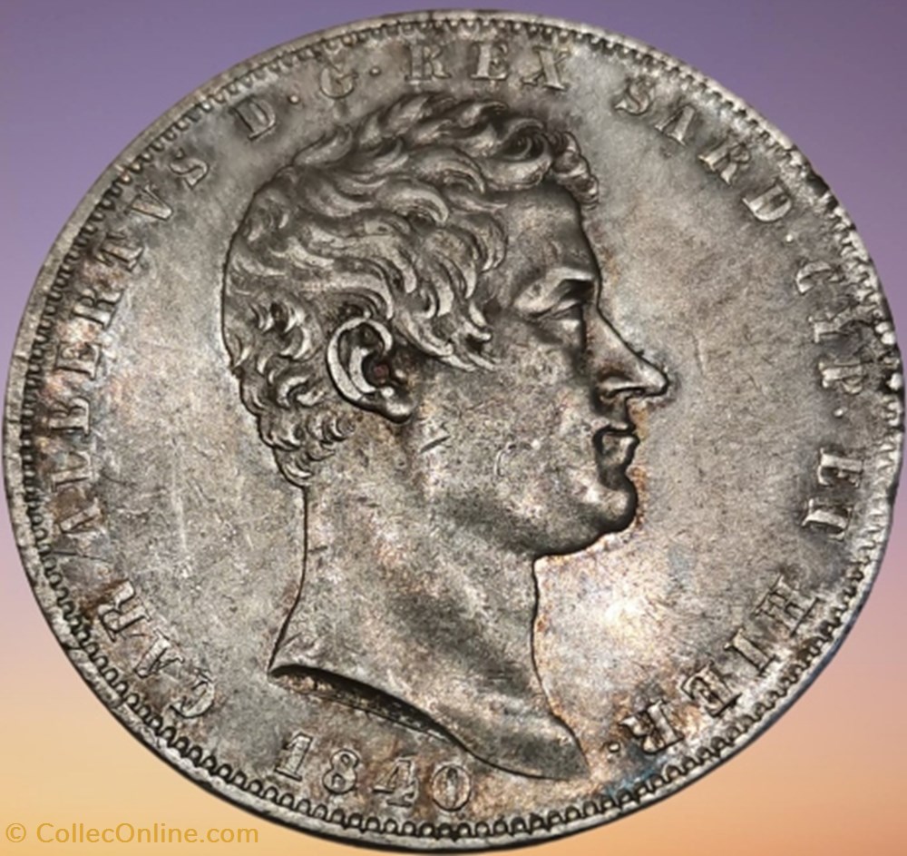 5 Lire Charles- Albertus Royaume de Sardaigne monnaies monde italie 5 lire charles albertus royaume de sardaigne