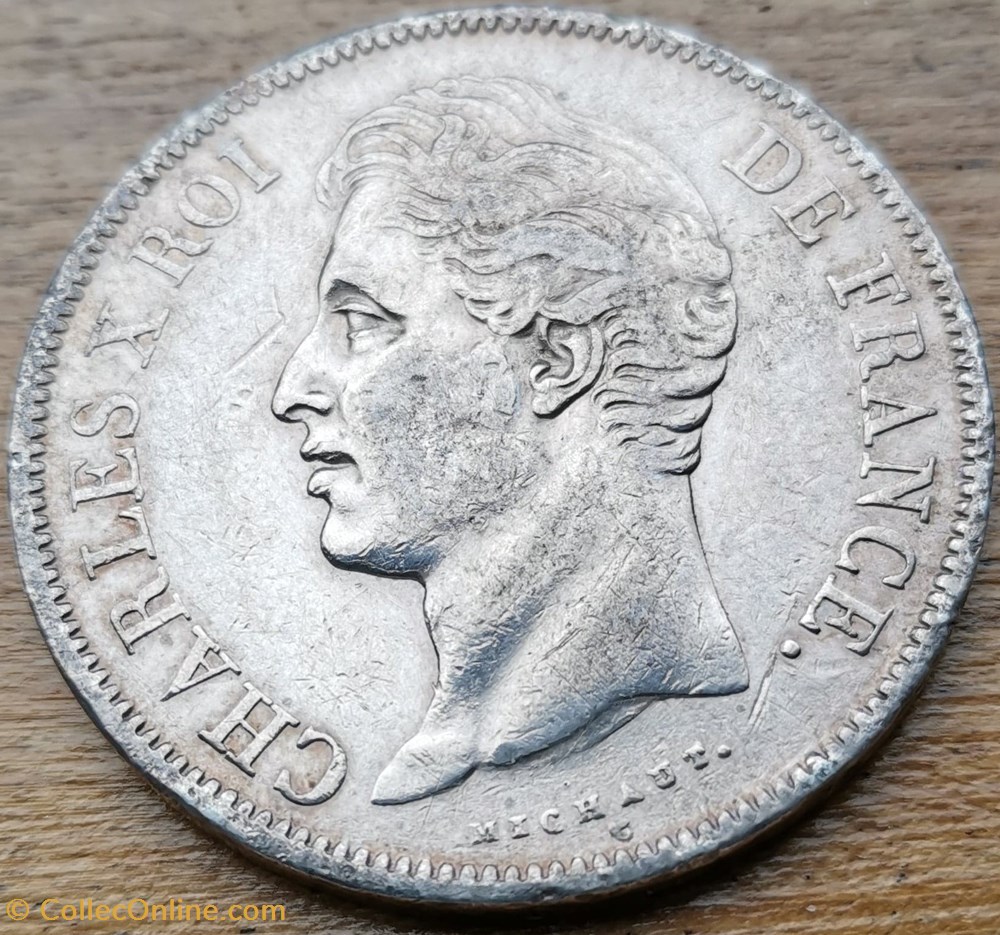 CHARLES X, 2 ème type, tranche en creux. monnaies france modernes charles x 2 eme type tranche en creux