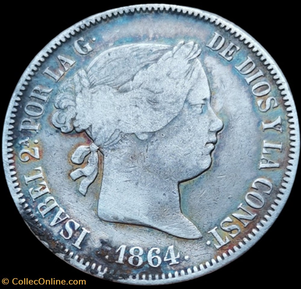 monnaies monde espagne 20 reales isabelle ii 1864
