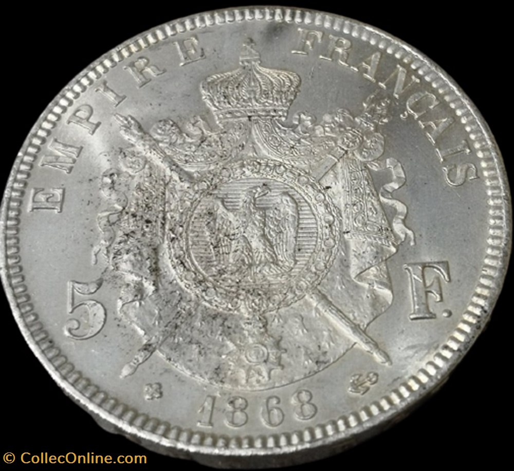 Napoléon III , Empereur, Tête Laurée, Empire Français, 5 Francs. monnaies france modernes napoleon iii empereur tete lauree empire francais 5 francs