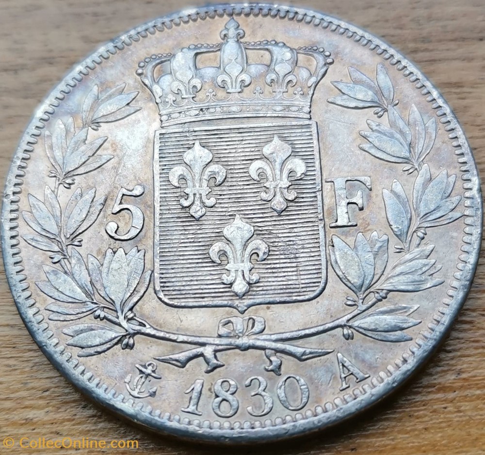 CHARLES X, 2 ème type, tranche en creux. monnaies france modernes charles x 2 eme type tranche en creux