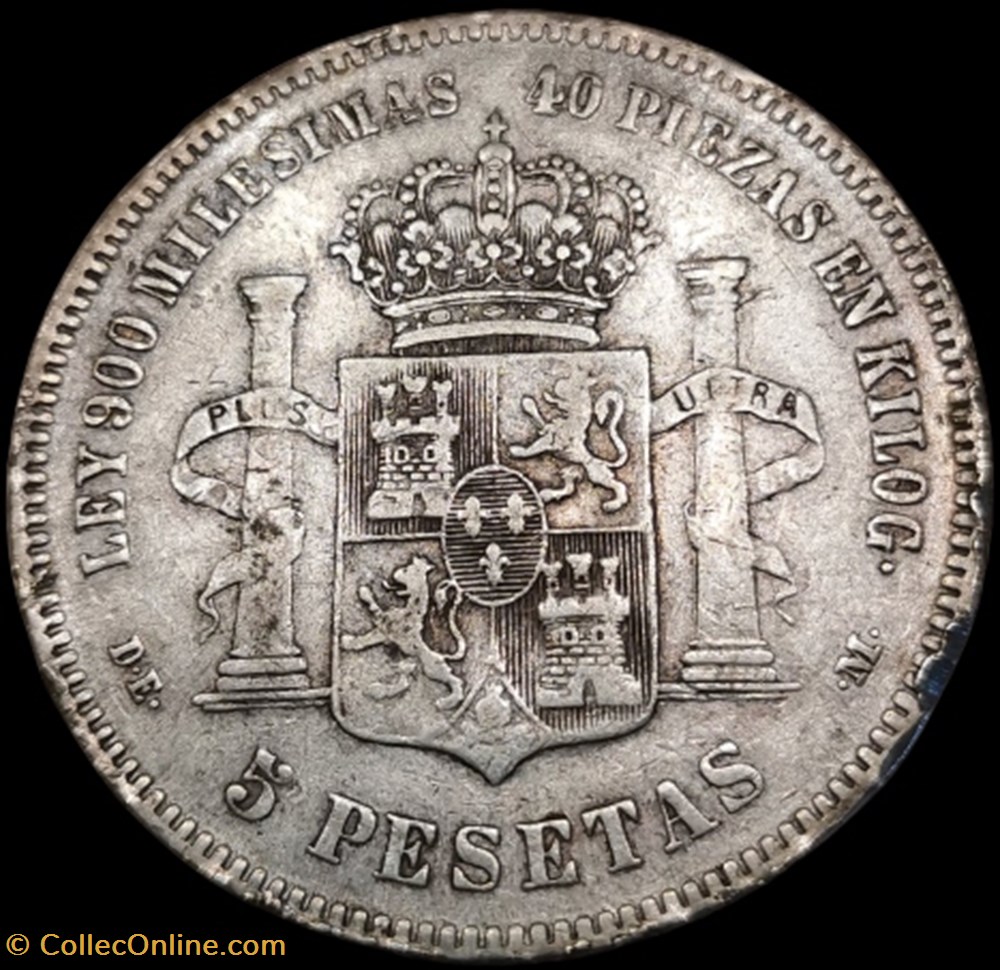 5 Pésétas Alfonso XII 1876 monnaies monde espagne 5 pesetas alfonso xii 1876