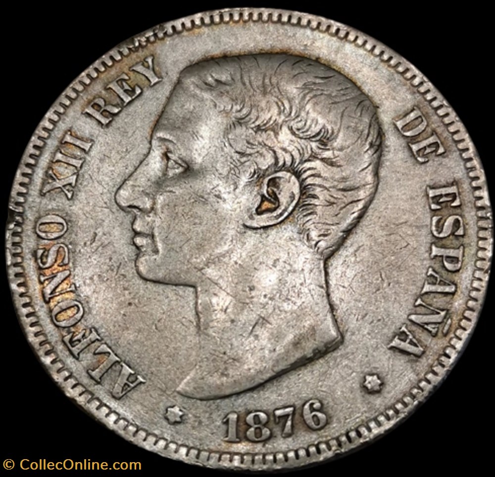 5 Pésétas Alfonso XII 1876 monnaies monde espagne 5 pesetas alfonso xii 1876