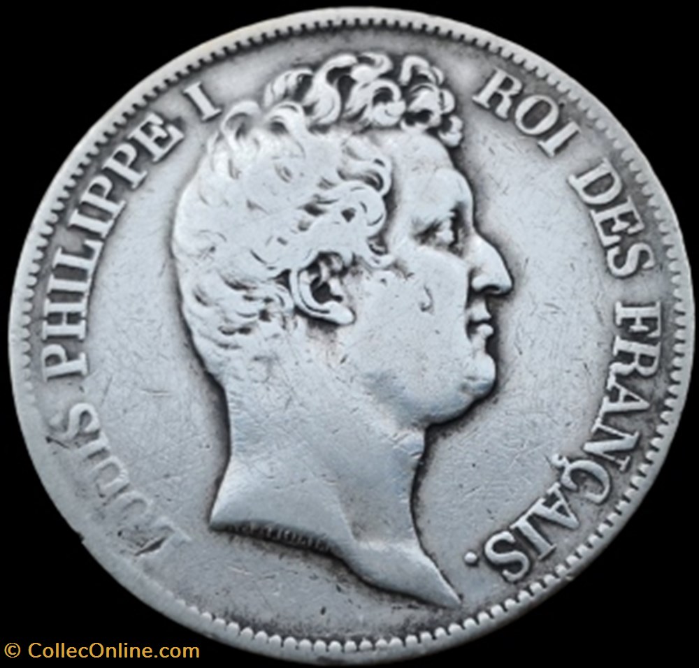 Louis-Philippe 1er , Roi des Français, Tête nue, 5 Francs. monnaies france modernes louis philippe 1er roi des francais tete nue 5 francs