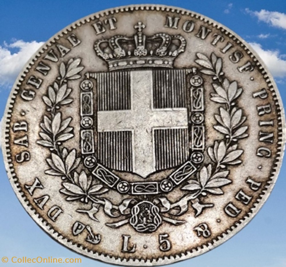5 Lire Victorius-Emmanuel II Royaume de Sardaigne. monnaies monde italie 5 lire victorius emmanuel ii royaume de sardaigne