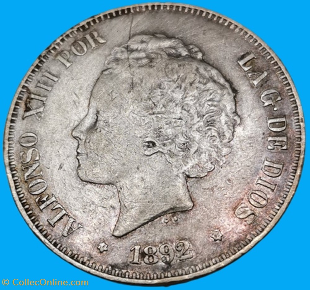 monnaies monde espagne 5 pesetas alfonso xiii 2 em type 1892