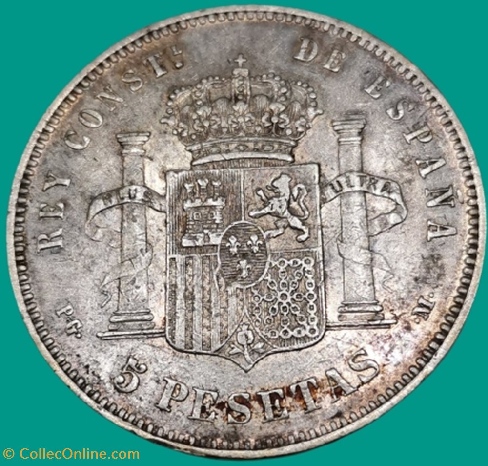 monnaies monde espagne 5 pesetas alfonso xiii 2 em type 1892