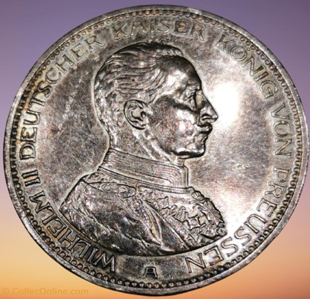 Wilhem II, Roi de Prusse et Empereur d'Allemagne, Funf Mark,Type Militaire. monnaies monde wilhem ii roi de prusse et empereur allemagne funf mark type militaire