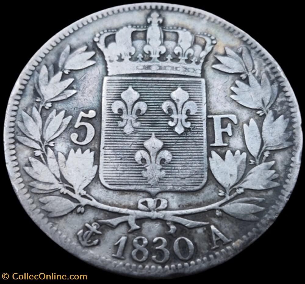 Charles X, Roi de France, 5 Francs,1830 Tranche en relief 3 monnaies modernes charles x roi de france 5 francs 1830 tranche en relief
