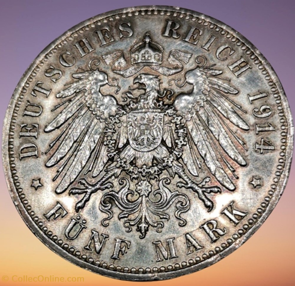 Wilhem II, Roi de Prusse et Empereur d'Allemagne, Funf Mark,Type Militaire. monnaies monde wilhem ii roi de prusse et empereur allemagne funf mark type militaire