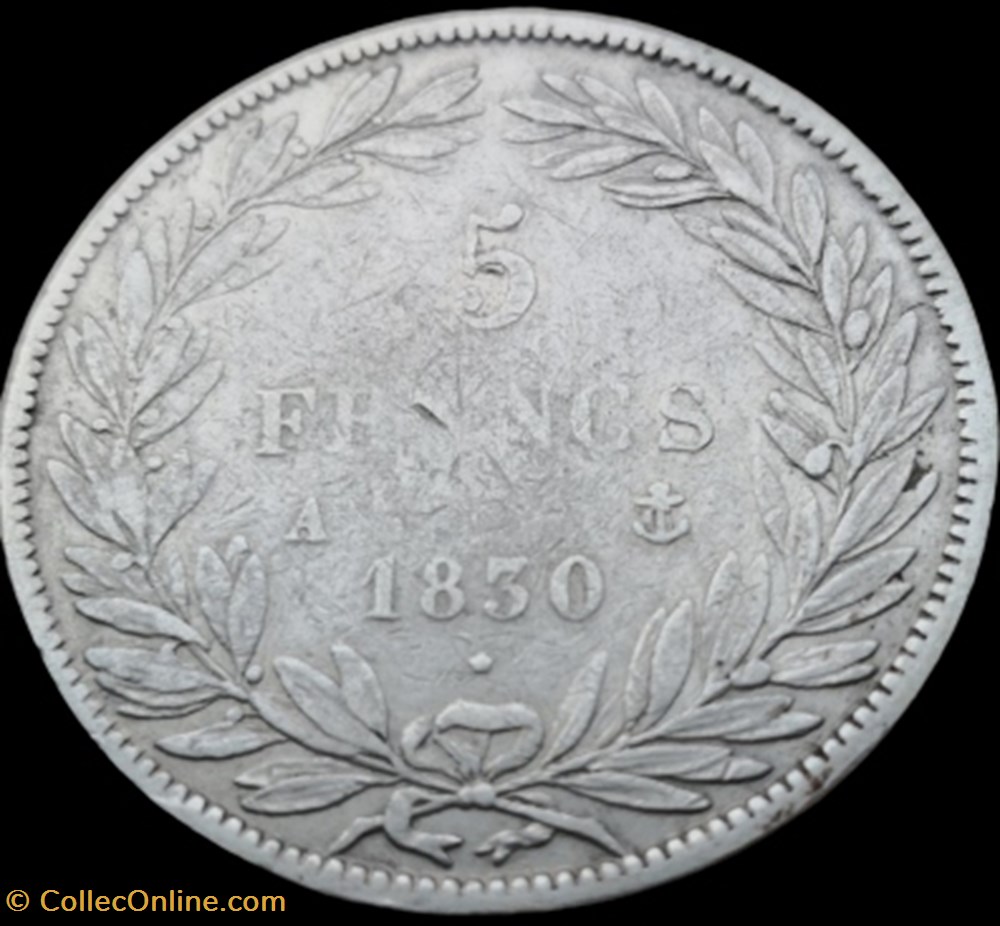 Louis-Philippe,sans le I, Roi des Français, 5 Francs. 2 monnaies france modernes louis philippe sans le i roi des francais 5 francs