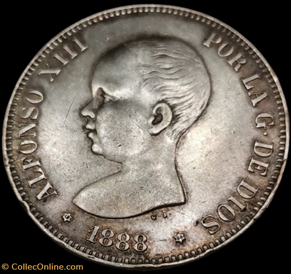 monnaies monde espagne 5 pesetas alfonso xiii 1888
