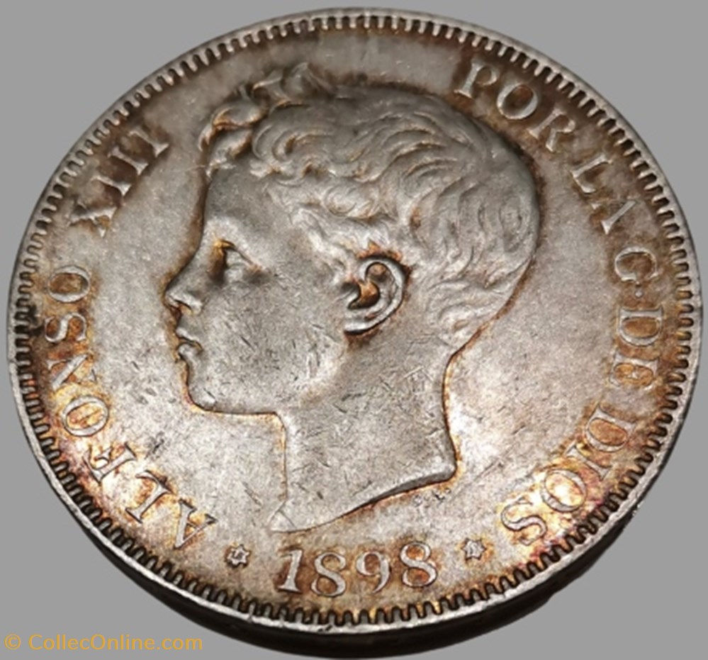 monnaies monde espagne 5 pesetas alfonso xiii 3em type