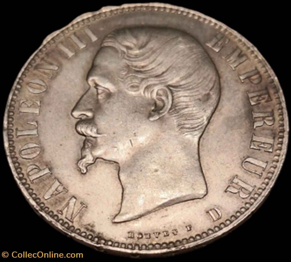 Napoléon III, Empereur, Tête nue , Empire Français, 5 Francs. monnaies france modernes napoleon iii empereur tete nue empire francais 5 francs