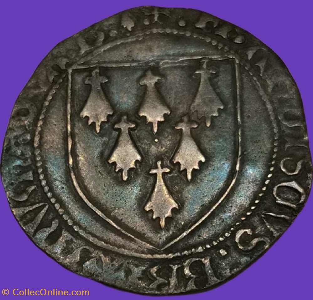 François II, Duc de Bretagne, Gros Blanc ou Blanc à l'écu.(1458-1488). monnaies france feodales francois ii duc de bretagne gros blanc ou blanc a ecu 1458 1488