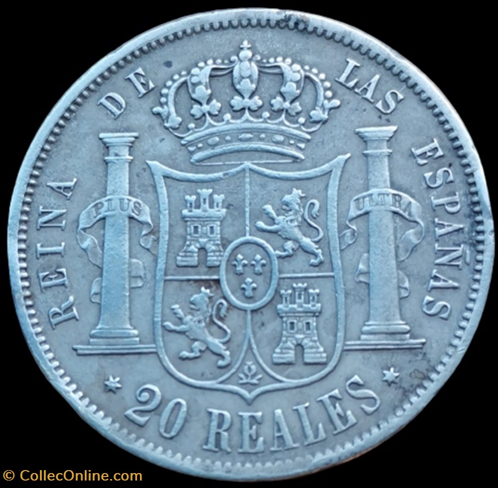 monnaies monde espagne 20 reales isabelle ii 1864