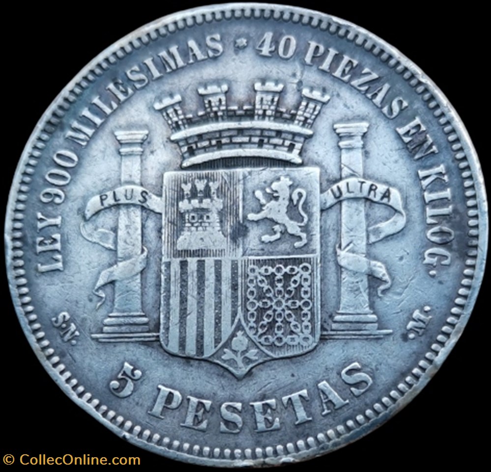 monnaies monde espagne 5 pesetas 1870
