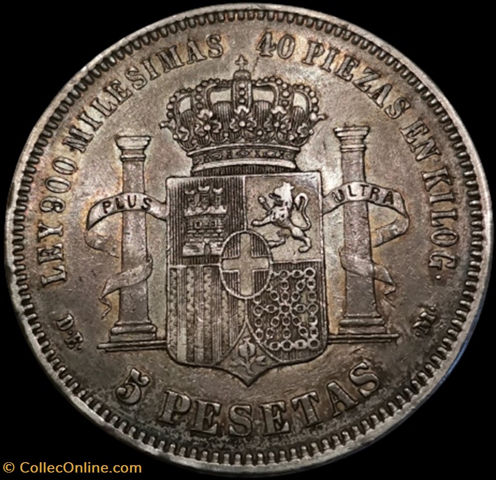 5 Pésétas Amadéo 1 er 1871 monnaies monde espagne 5 pesetas amadeo 1 er 1871