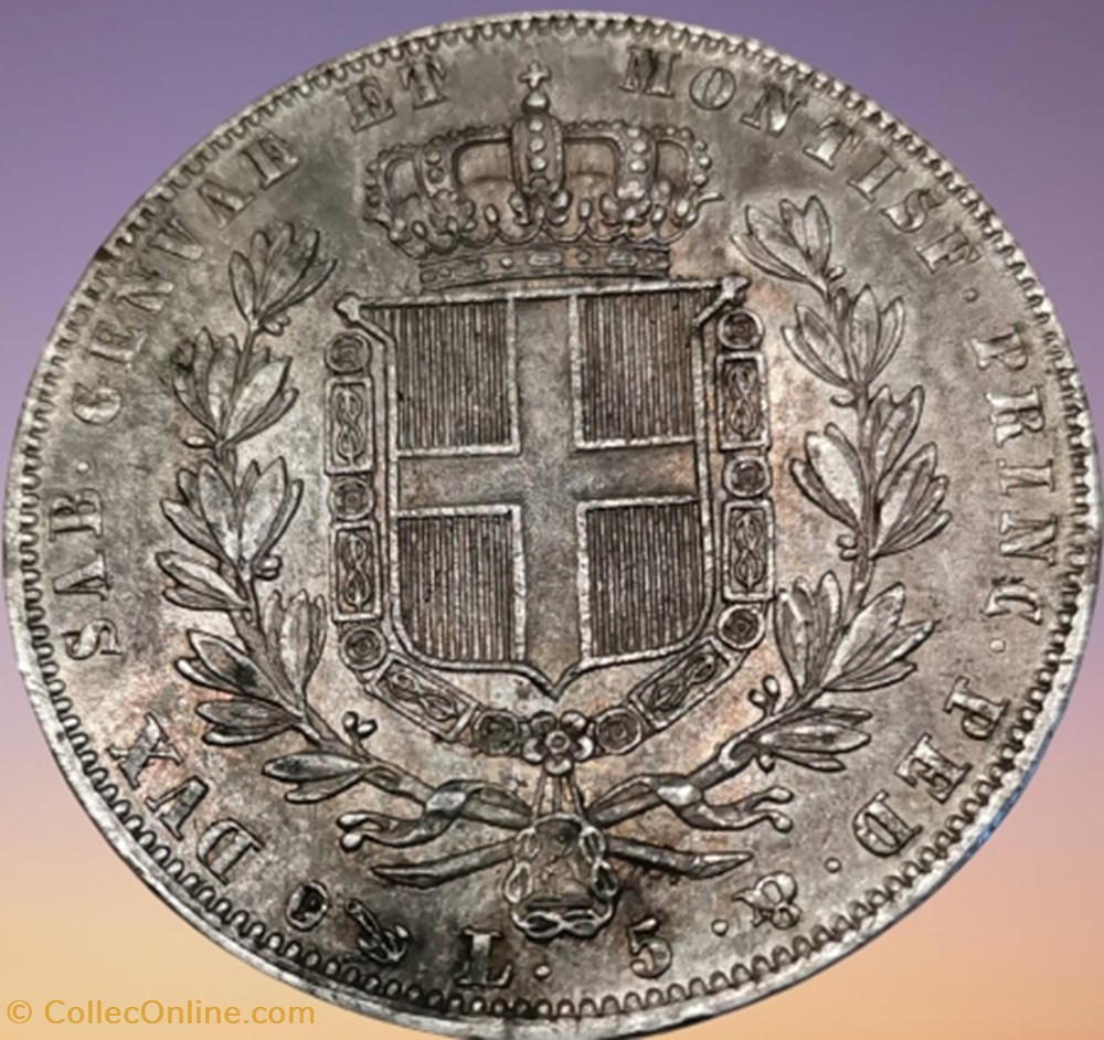 5 Lire Charles- Albertus Royaume de Sardaigne monnaies monde italie 5 lire charles albertus royaume de sardaigne