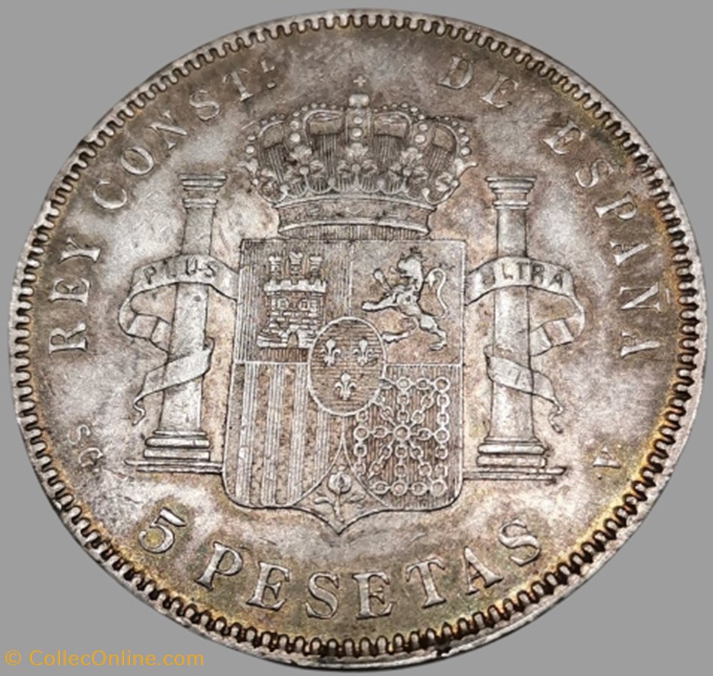 monnaies monde espagne 5 pesetas alfonso xiii 3em type