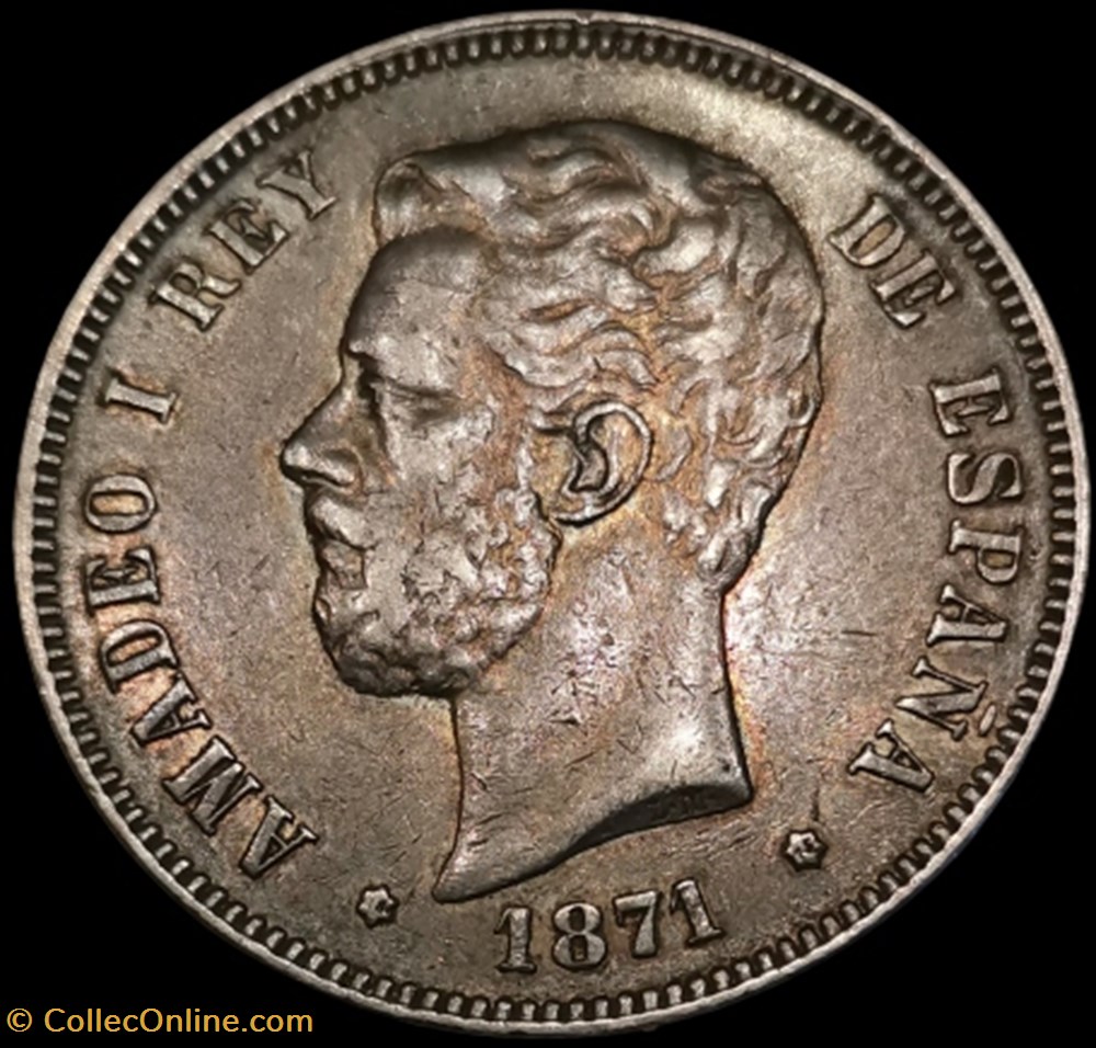 5 Pésétas Amadéo 1 er 1871 monnaies monde espagne 5 pesetas amadeo 1 er 1871