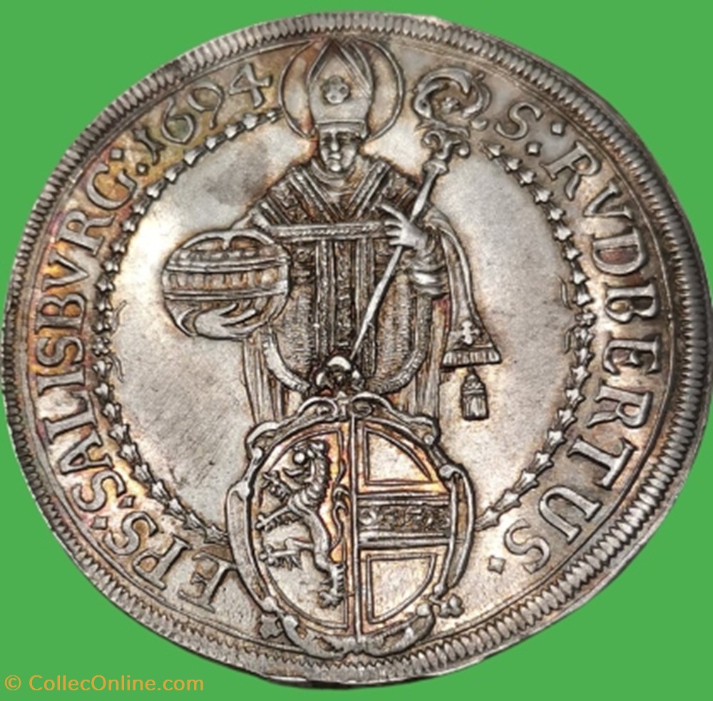 Thaler Autriche, Salzbourg, Prince-évêque Johan Ernst Thun. monnaies thaler autriche salzbourg prince eveque johan ernst thun