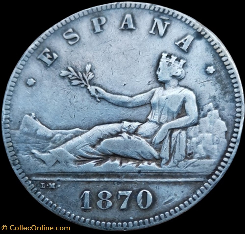 monnaies monde espagne 5 pesetas 1870