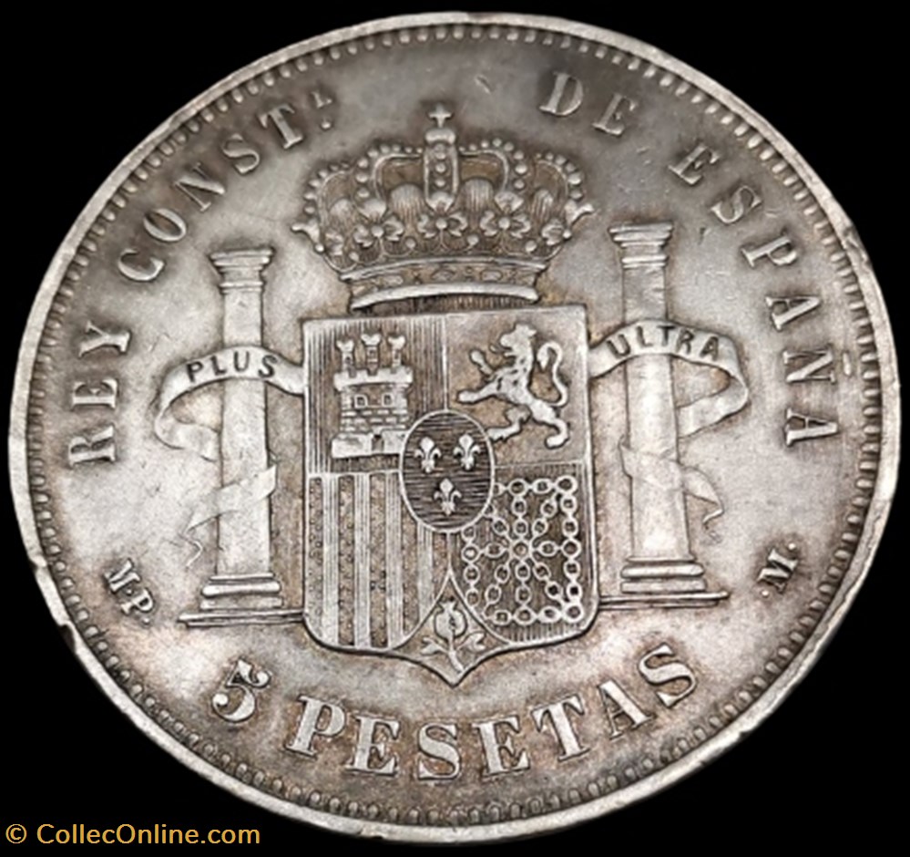 monnaies monde espagne 5 pesetas alfonso xiii 1888
