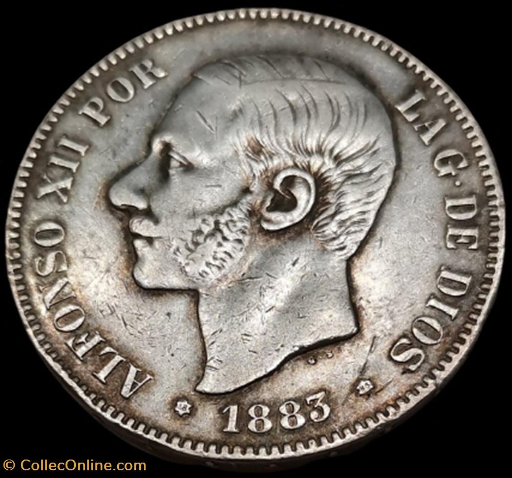 monnaies monde espagne 5 pesetas alfonso xii 3 em type 1883