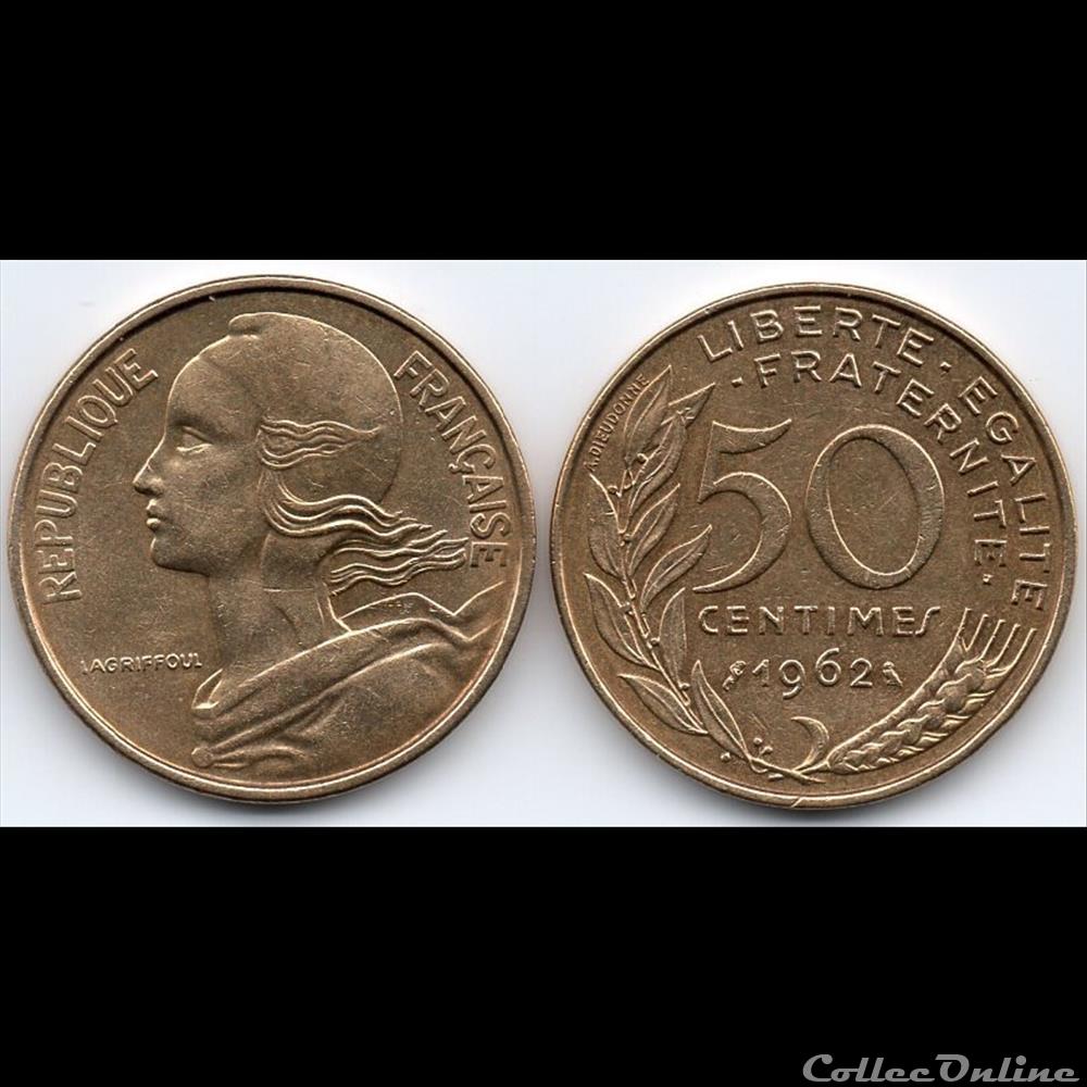 monnaie france moderne 50 centimes marianne 3 plis 1962