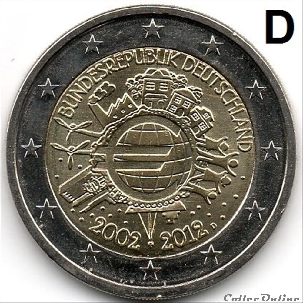 2012 : 10 ans de l'€uro 4 monnaie euro allemagne 2012 10 ans de uro
