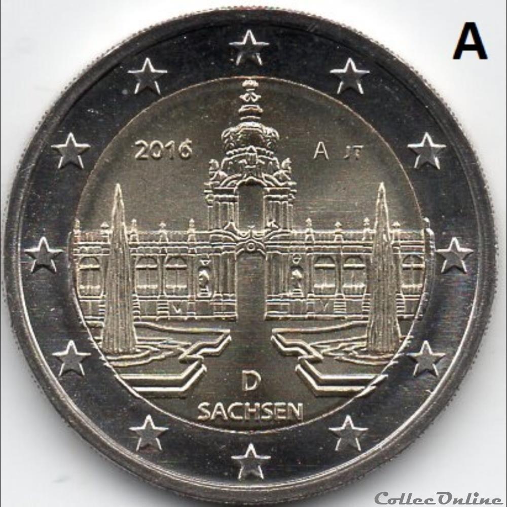2016 : Saxe, Palais Zwinger de Dresden monnaie euro allemagne 2016 saxe palais zwinger de dresden