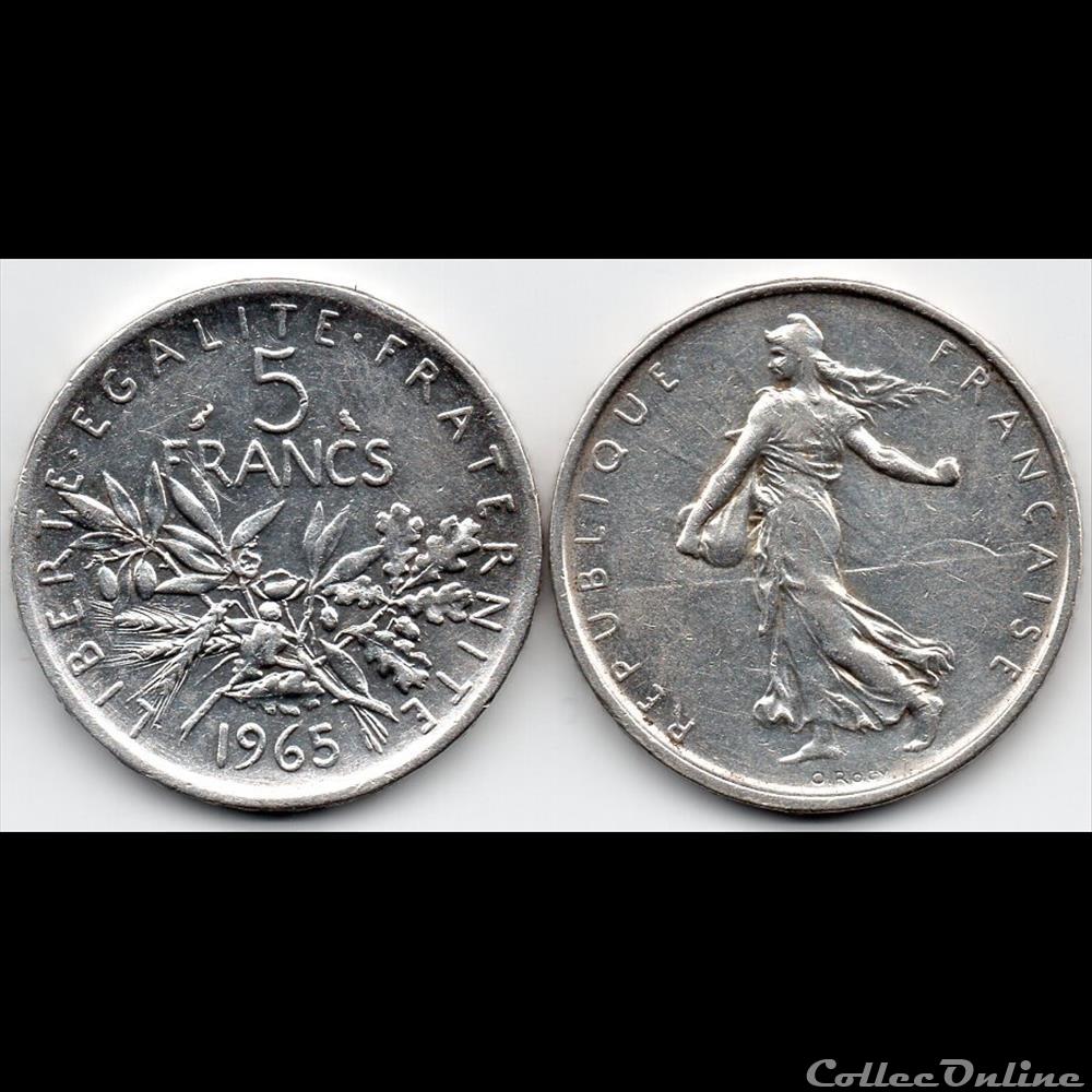5 Francs : Semeuse en argent 1965 monnaie france moderne 5 francs semeuse en argent 1965