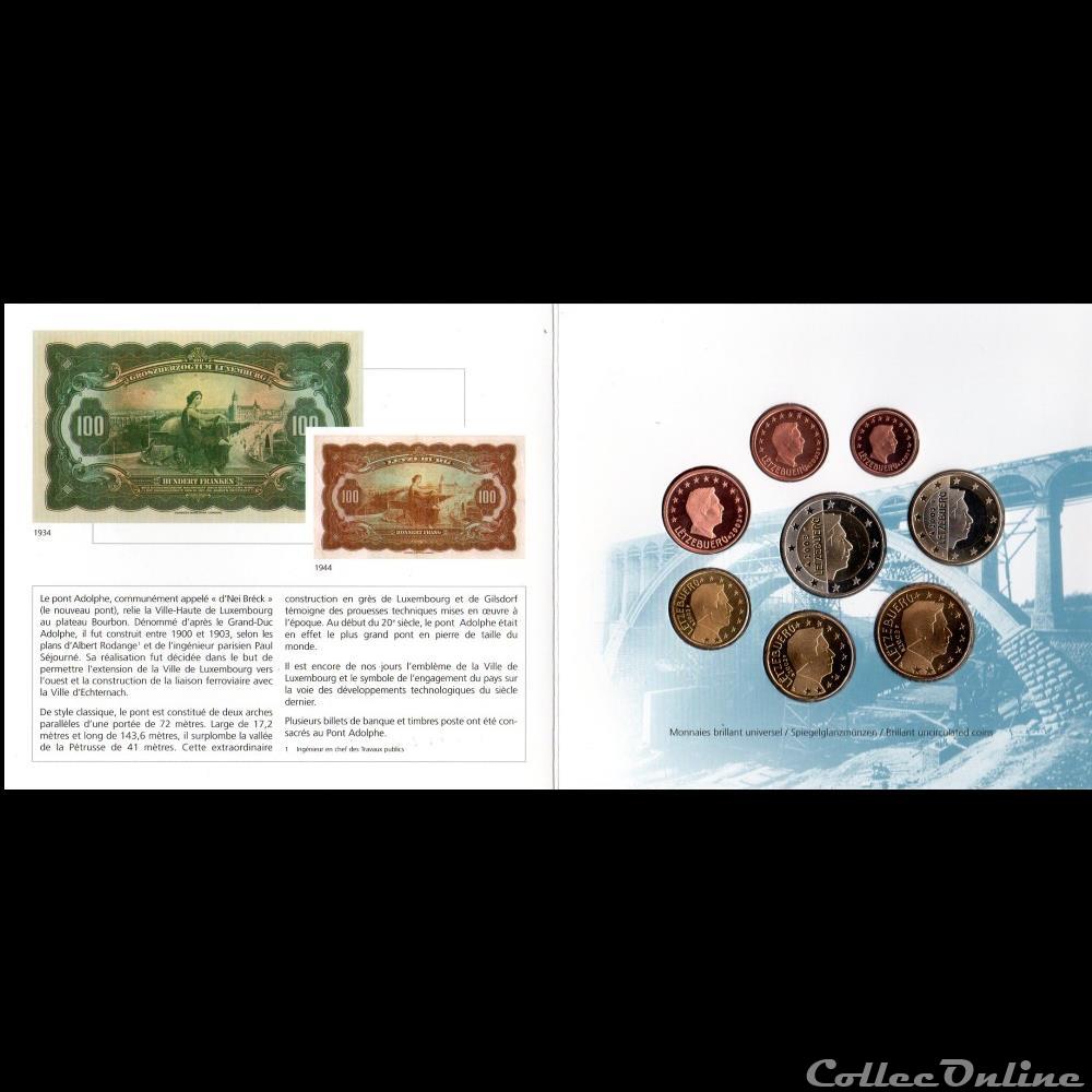 2003 : Coffet BU 100em Anniversaire du ( Pont Adolphe ) 3 monnaies euros luxembourg 2003 coffet bu 100em anniversaire du pont adolphe