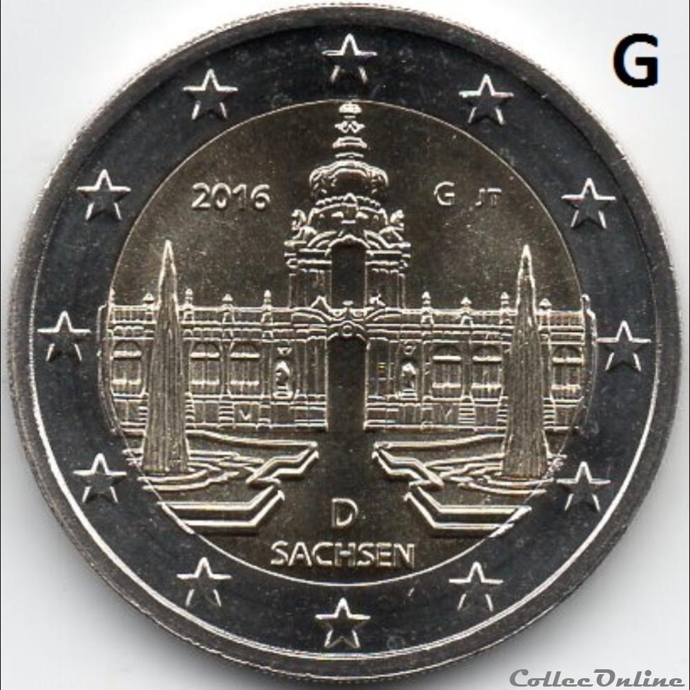 2016 : Saxe, Palais Zwinger de Dresden 2 monnaie euro allemagne 2016 saxe palais zwinger de dresden