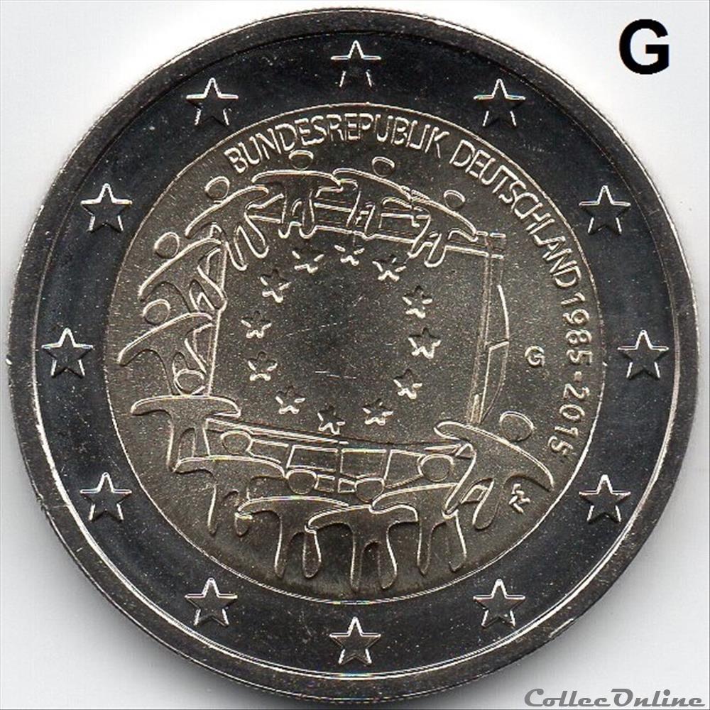 2015 : 30ième anniversaire drapeau européenne 3 monnaie allemagne 2015 30ieme anniversaire drapeau europeenne